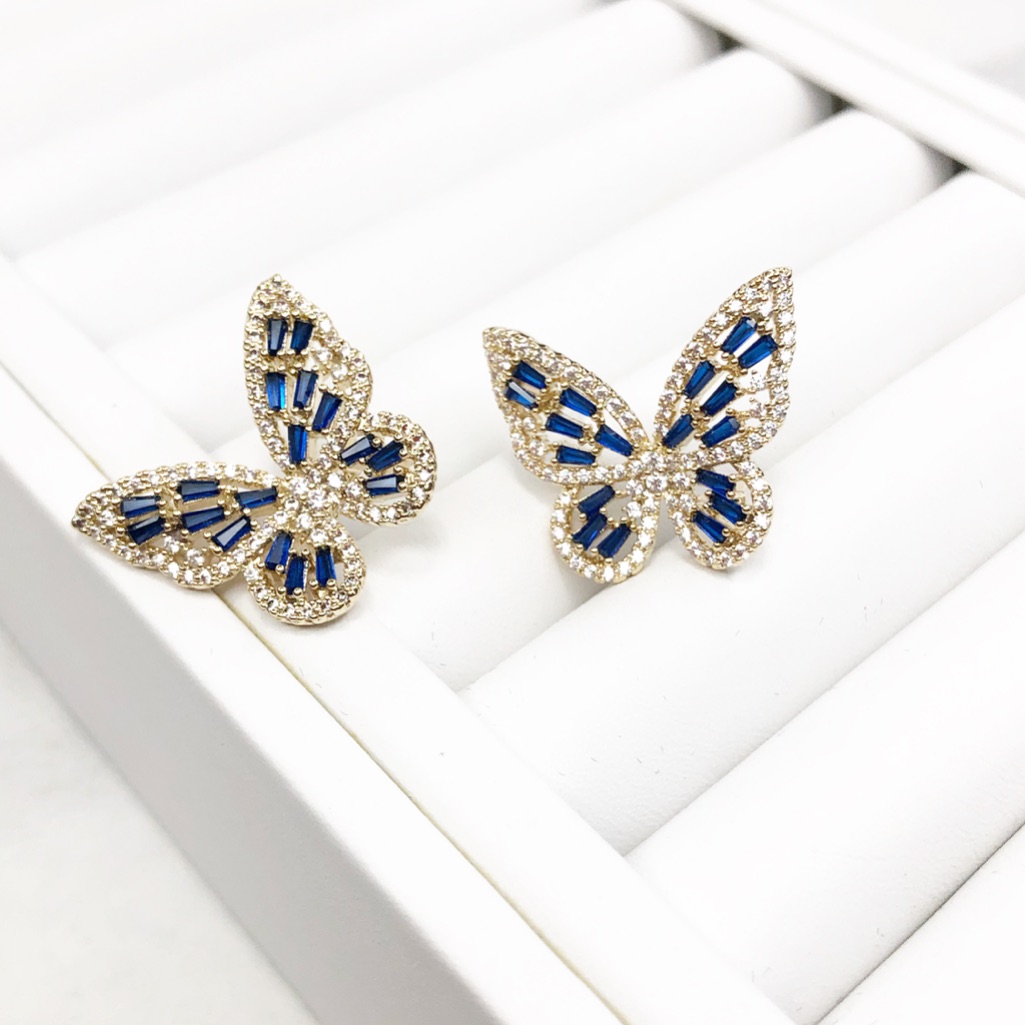 Blue & Silver Crystal Butterfly Earrings